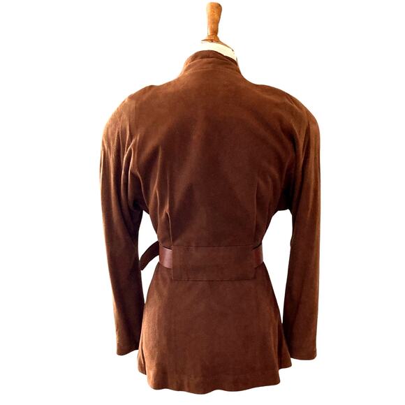 Vintage Spitalnick 1980s Brown Suede Peplum Blazer & Leather Skirt Suit RARE - Picture 4 of 10